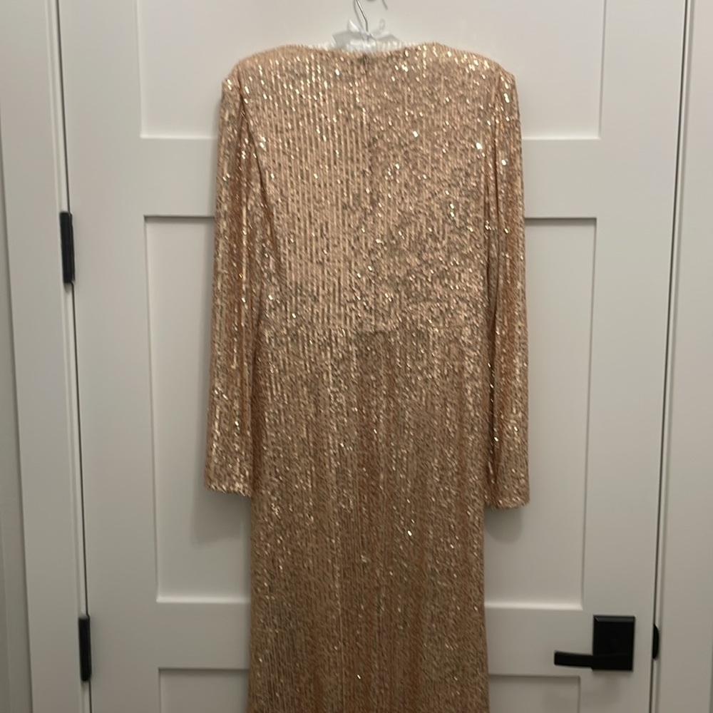Mac Duggal Champagne Sequin High-Low Twist Front Gown - Picture 7 of 16